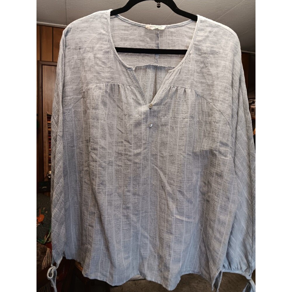 Lovestitch Gray Cotton Gauze Sheer Blouse Long Sleeve Casual Beach Oversize XL